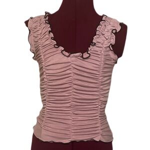Pink ruffle tank top with a v-neck and ruffle detailing stretchy xs